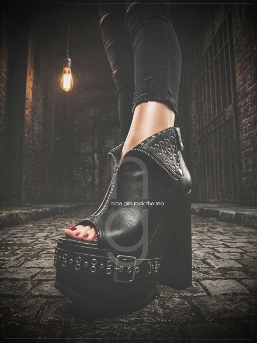 DEMONIA CRAMPS-103 STUDDED BLACK PLATFORM BOOTIE